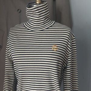 VTG Lauren Ralph Lauren crest striped cotton turtle neck top shirt L